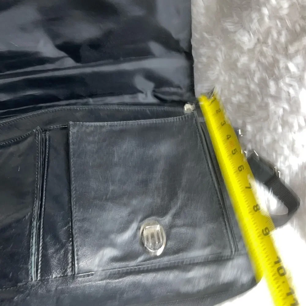 Wilson leather Black Leather Briefcase laptop Nylon side silver tone hardwares.